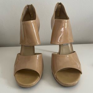 Jimmy Choo Patent Nude Cuff Open Toe Sandals size 38 / gently worn